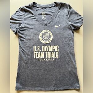 Nike US Olympic Team Trials Track & Field Navy Heather Crew Tee with Logo Print